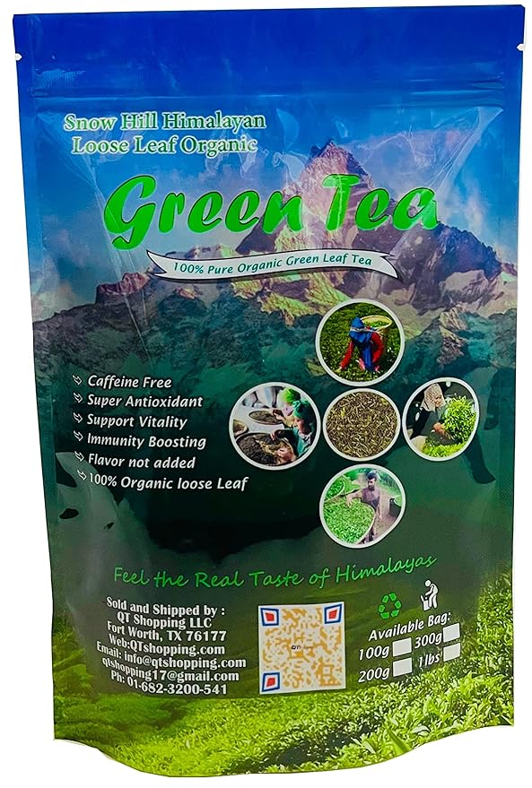 Snow Hill Himalayan Organic Green Tea Leaf 100 Cups 100% Natural Sun Dried Tea POWERFUL ANTI-OXIDANTS - From Mt. Evesrest Country Nepal