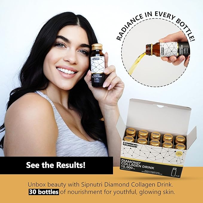 Diamond Liquid Collagen Drink for Women &amp Men 15000 mg Hydrolyzed Marine Collagen Peptides with Vitamin C Pomegranate Hair Skin Nails Joints Bones Support 50 ml x 30 Bottles