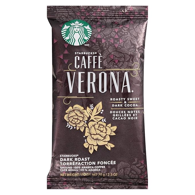 Starbucks SBK11018192 Drip-Brewing Single Pot Portions Caffe Verona Ground Coffee Packets Dark Roast (Pack of 18)