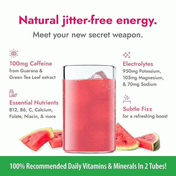 Zipfizz Daily Energy Drink Powder Watermelon 20 Pack | 3-in-1 Sustained Energy Rapid Hydration and Essential Vitamins | Sugar-Free | Electrolyte Powder | Contains Vitamin B-12 &amp Antioxidants