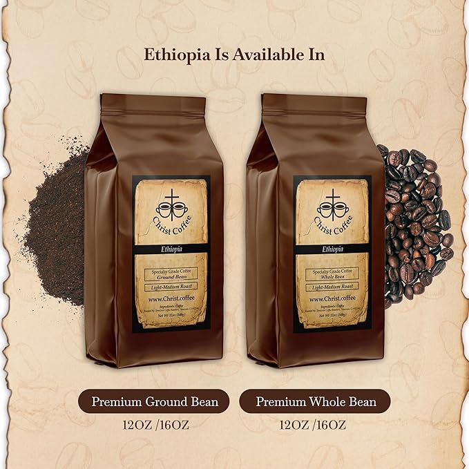 Christ Coffee Ethiopia Whole Bean – Premium Medium Roast Coffee Smooth and Rich Flavor | Perfect for Daily Brew Freshly Roasted for Optimal Taste 16 oz Bag