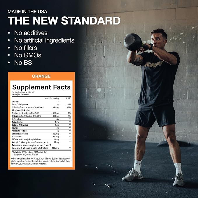 RAW Ready to Drink Pre-Workout Drink Orange Crush - BUM Thavage RTD Preworkout Shakes - Energy Supplement Drinks with Beta Alanine L-Citrulline &amp Caffeine - Zero Sugar