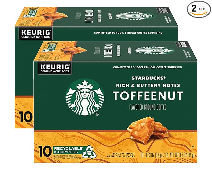 Starbucks Coffee Company Starbucks Flavored Ground Coffee K-Cup Pods Toffeenut Signature Collection 100% Arabica Coffee Recyclable K-Cups 10 K-Cup Pods/Box (Pack of 2 Boxes)