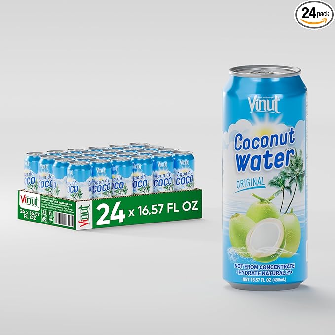 Vinut Original Coconut Water Drink (16.57 fl oz Pack of 24) Hydrate Naturally Fresh High Calcium Nutrient Rich Potassium Not From Concentrate Strong Coconut Flavor and Aroma