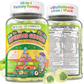 NEVISS Kids 4+ &amp Teens Super Greens 40-in-1 Gummies w/Multivitamin Omega3 Iron D3K2 Picky Eater Organic Super Fruits Veggies Superfood Gummy Mushroom Lutein | Immune Bone Brain Energy Sugar