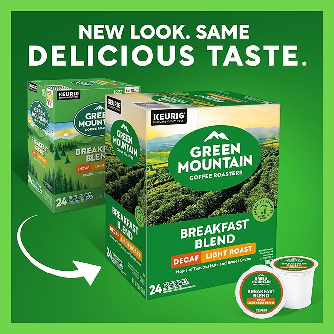 Green Mountain Coffee Roasters Breakfast Blend Decaf Coffee Keurig Single Serve K-Cup pods Light Roast 96 Count