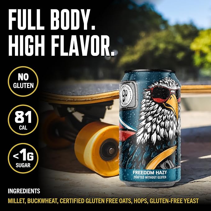 Go Brewing - Freedom West Coast Pale Amber and Hazy IPA Non-Alcoholic Craft Beer - Small Batch Brew with Classic Ingredients - Low-Calorie &amp Crafted Without Gluten - Bold Balanced Taste (12 Oz
