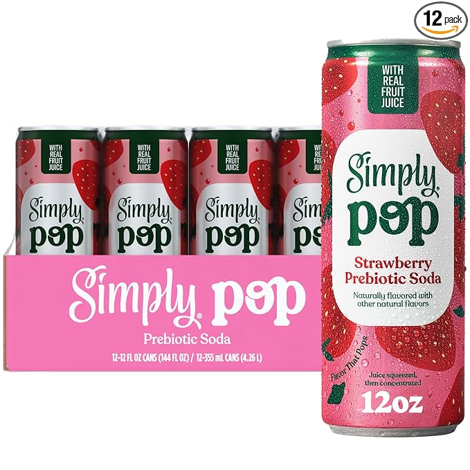 Simply Pop Soda Prebiotic Strawberry 12 fl oz (Pack of 12)
