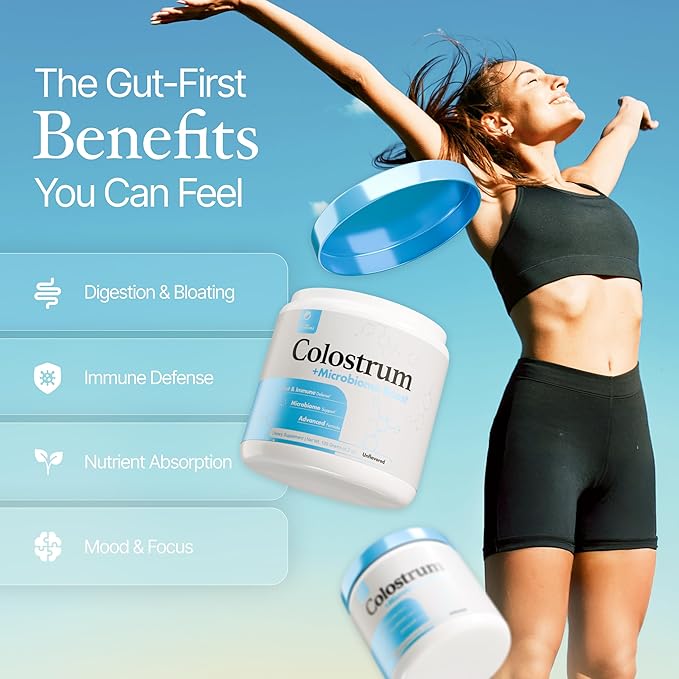 Colostrum Powder | Grass-Fed Bovine Colostrum with Akkermansia Probiotic 1B AFU | Microbiome &amp Gut Support | High IgG Advanced Formula | 90 Servings