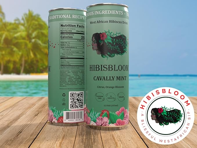 Hibisbloom Cavally Mint Organic Red Hibiscus Spearmint Lemon Lime Orange Blossom 8-Pack x 12oz Cans - 25 Calories. Slow Brew from Scratch 5000mg Hibiscus.