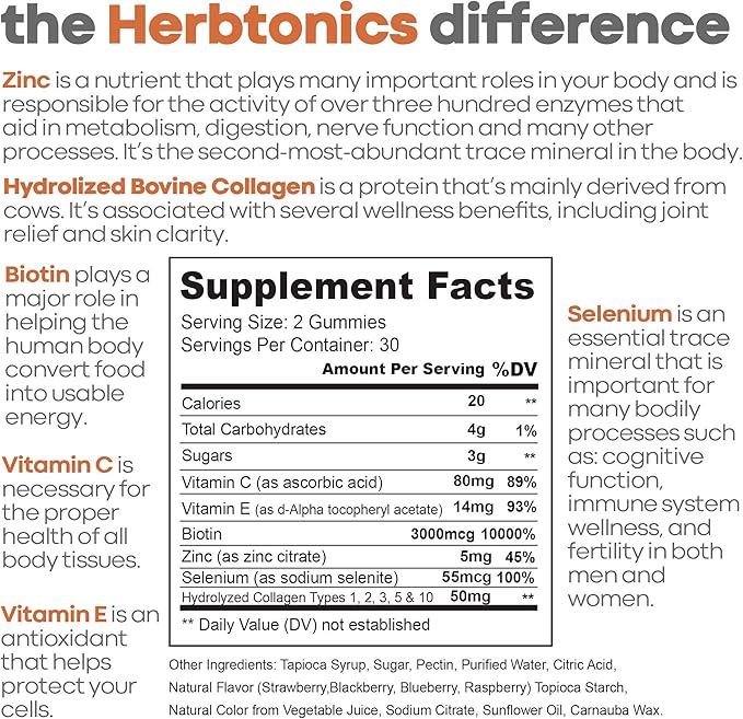 Herbtonics Multi Collagen Gummies Type 1235 &amp 10 with Biotin for Hair Growth Skin Nails - Foli-Tonic DHT Blocker &amp Hair Loss Supplement | Hair Thinning Treatment &amp Promotes Healthy Th
