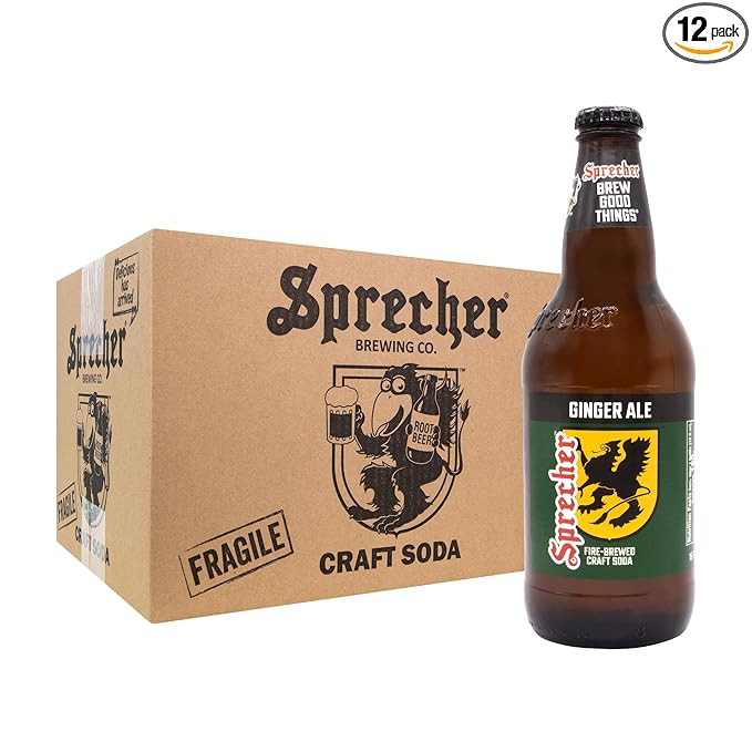 Sprecher Ginger Ale in 16 fl oz Glass Bottles (12 Pack) Fire Brewed Craft Soda with Real Honey Crisp Natural Ginger Flavor Naturally Flavored Gourmet Soft Drink