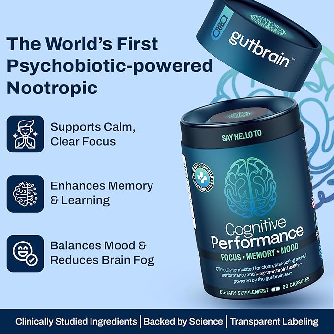Brain Supplement for Memory and Focus with Probiotics Advanced 2 in 1 Nootropic Brain Support for Mental Clarity Caffeine Free Doctor Formulated Supplement 60 Capsules