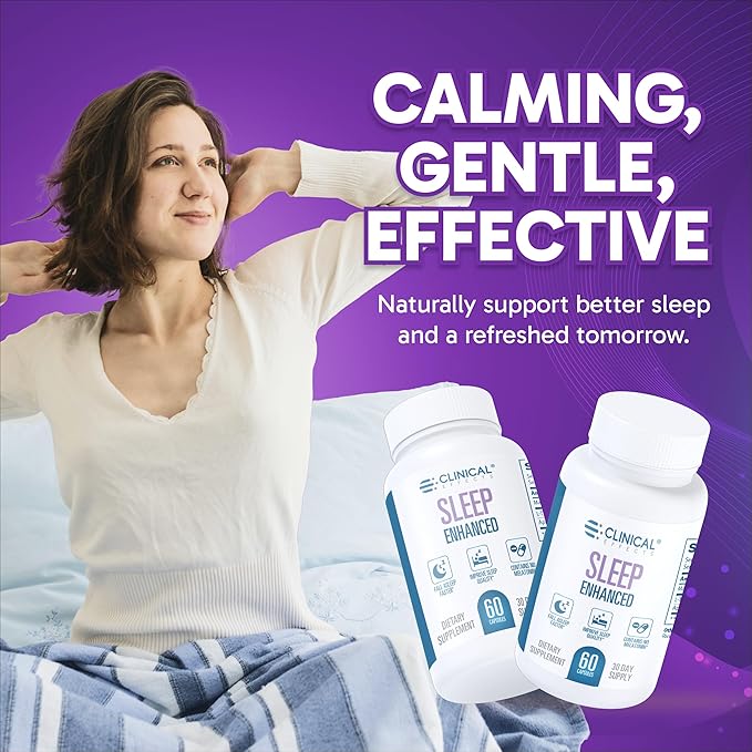 Clinical Effects Sleep Enhanced - Magnesium Supplement - 60 Capsules - Magnesium Glycinate L-Theanine and Apigenin - for Relaxation and Natural Calm - No Melatonin Sleep Support - USA Made