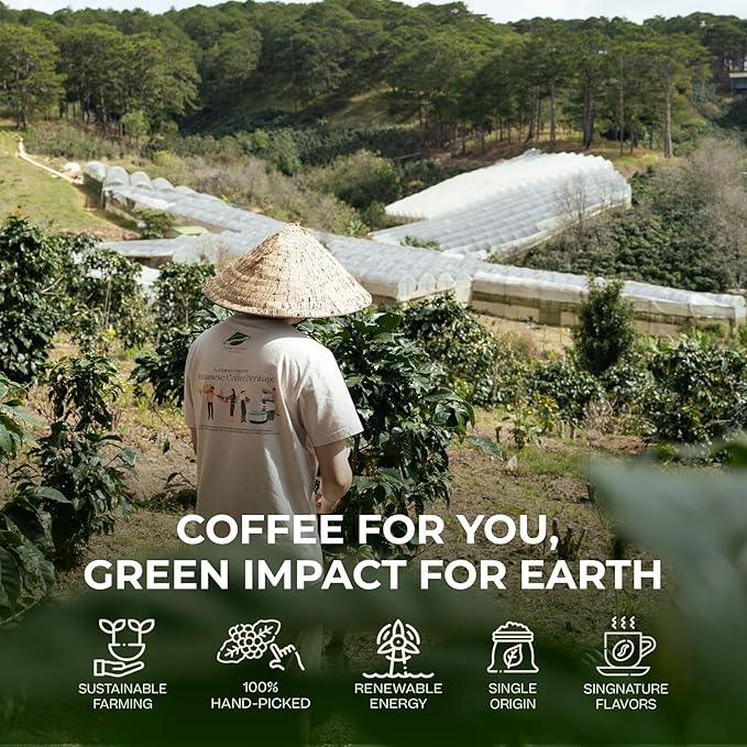 Conihat Ground Coffee - 100% Vietnamese Premium Fine Robusta Dark Roast Chocolate &amp Woody Notes Long Aftertaste Low Acid Single Origin Hand-Picked 12 Oz Bag