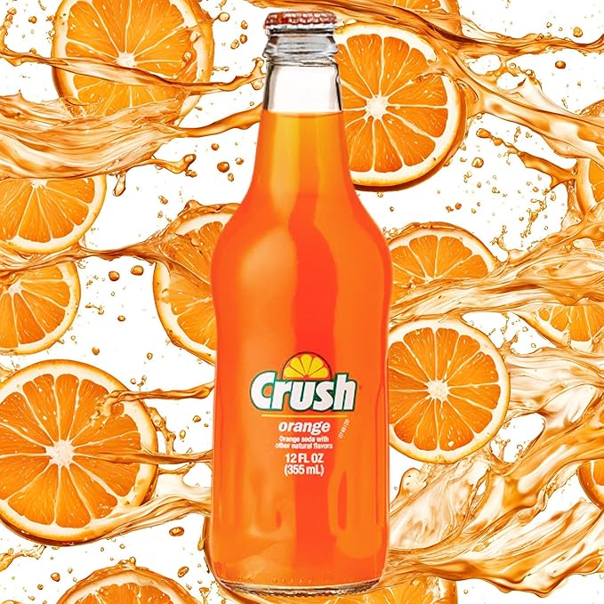 Crush Orange Soda | One of Crush’s Popular Soda Flavors | Real Cane Sugar | Caffeine Free | 12 oz Glass Bottles with Crazy Soda Pop Bottle Opener (6 Pack)