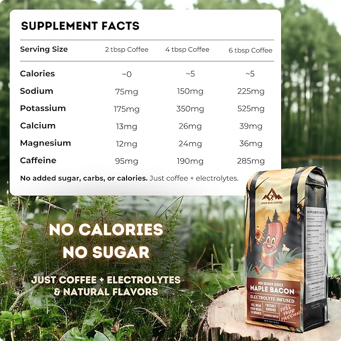 Long Run Coffee – Hydrating Coffee with Electrolytes – All Natural Energy + Hydration + Recovery for Athletes – Stomach Friendly Electrolyte Coffee for Runners (5 lb Maple Bacon)