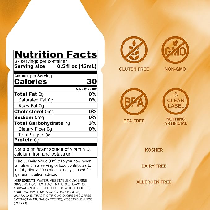Monin - Energy Boost Liquid Energy Supplement Subtle Tea Flavor Zero Added Sugar Great for Coffee Soda &amp More Low-Calorie Contains Natural Caffeine Gluten-Free Clean Label (1 Liter + Pum