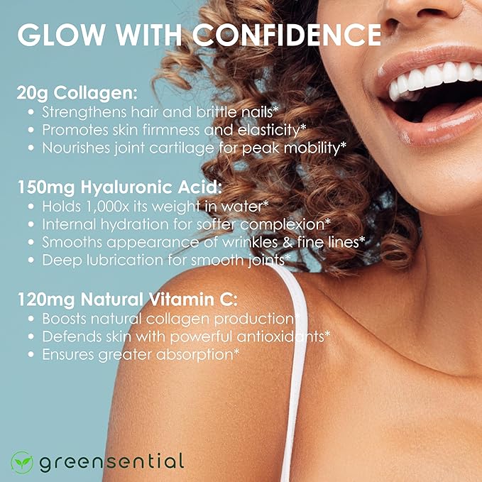 Collagen Peptides Plus Powder 21 OZ | + Vitamin C &amp Hyaluronic Acid | Type I &amp III Grass-Fed | Hair Skin Nail &amp Joint Support | 3rd-Party Certified Easy-Mix Unflavored 28 Servings