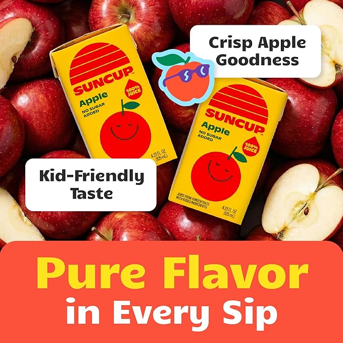 SunCup 100% Juice Boxes for Kids | No Added Sugar No Dyes No Preservatives | Trusted in Schools Across 49 States | Bulk Pack with Straw | 4.23 oz (40 Pack) Apple