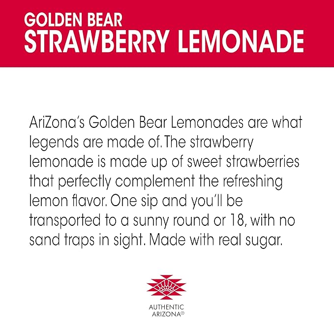 AriZona Golden Bear Strawberry Lemonade 16.9 Fl Oz (Pack of 20)