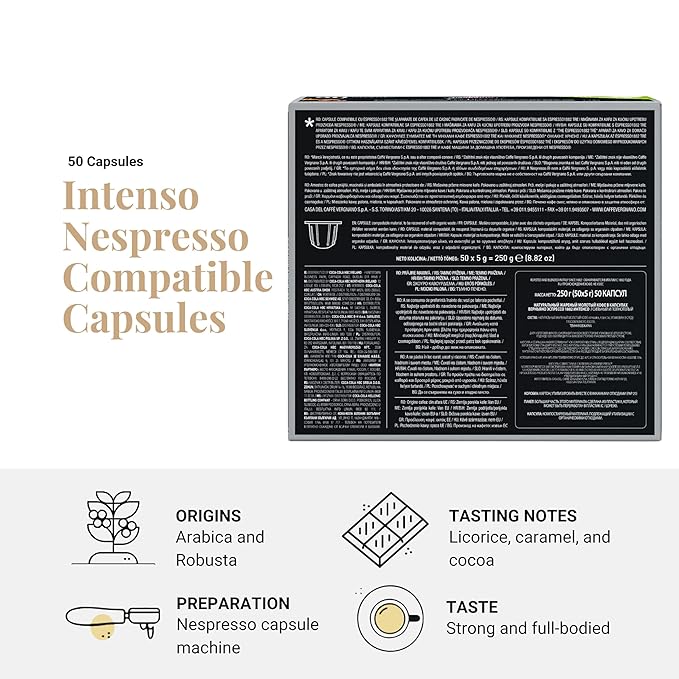 Caffe' Vergnano Medium Roast Espresso Bundle - Original Line Machine Compatible Arabica Robusta Italian Coffee For Nespresso Coffee Machines Intenso &amp Napoli - 50 of Each Flavor (100 Capsules)