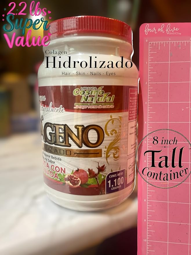 Cosmo Natural Hydrolyzed Collagen Powder Enhancer Hibiscus &amp Pomegranate Flavor 2.2lbs with Vitamins A B1 B2 B3 B6 C Natural Drink Mix ShakesSmoothies Jamaica con Granada