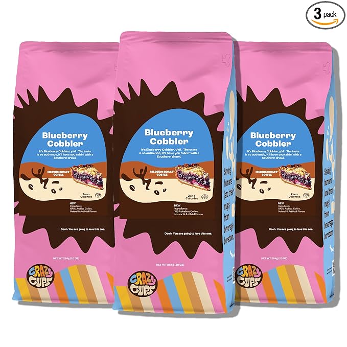 Crazy Cups Flavored Ground Blueberry Coffee Blueberry Cobbler For Brewing Flavored Hot or Iced Coffee 3 Pack