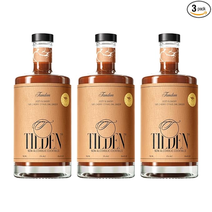Tilden Tandem Non-Alcoholic Cocktail Vegan and No Sugar Added Tart Cherry Bitter Orange American Oak 750ml (Pack of 3)