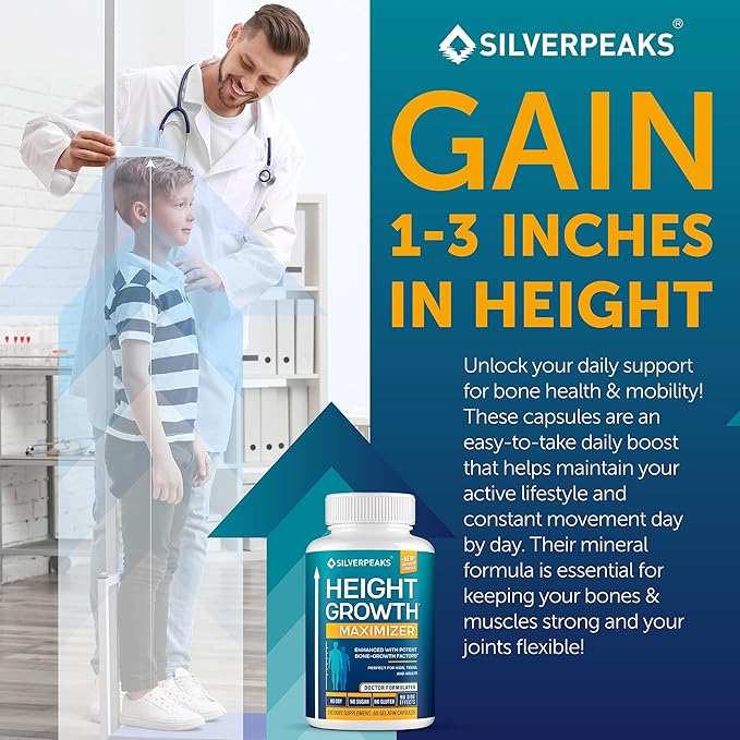 SILVERPEAKS Growth Capsules to Grow Taller - Height Growth Maximizer with Calcium for Bone Strength - Made in USA - Natural Get Taller Supplement - Free of Growth Hormone - Pack of 3