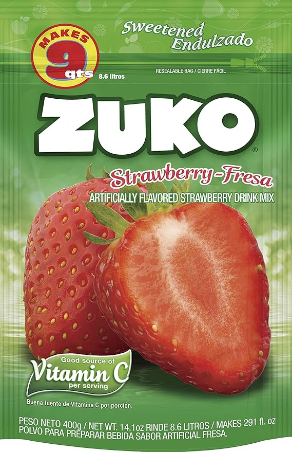 Zuko Strawberry Instant Powder Drink | Family Pack | No Sugar Needed | Vitamin C | 14.1 Ounce (Pack of 6)