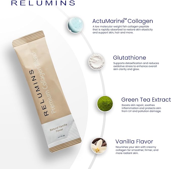 Relumins Premium Collagen Blend Vanilla Flavor 10 Sachets and Gluta 1000 Vegetarian Capsule Skin Support - Bundle