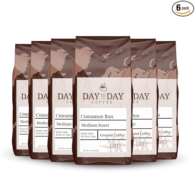 Day To Day Ground Coffee Medium Roast Cinnamon Bun 11 Ounce Bag (Pack of 6)