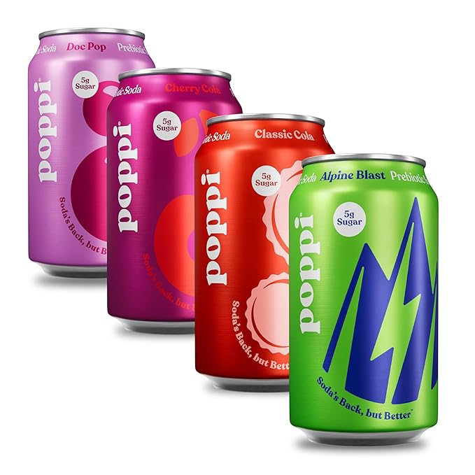 Poppi Sparkling Prebiotic Soda Beverage with Apple Cider Vinegar Seltzer Water and Fruit Juice Soda Staples Variety Pack 12 FL Oz Pack of 12 Packaging May Vary
