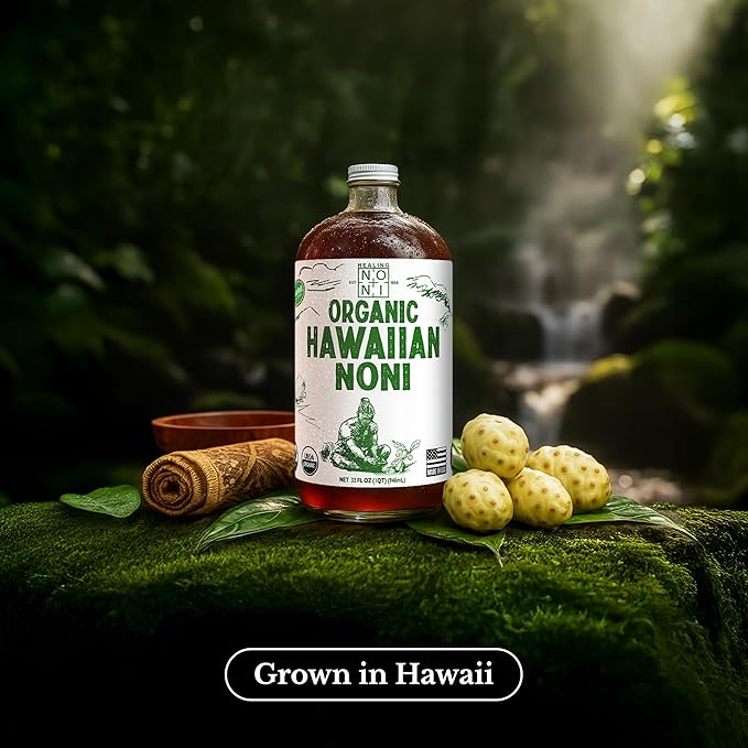 Healing Noni - 100% Pure Noni Juice - USDA Organic Full Strength Wellness Drink Hawaiian-Grown Superfood - (32oz 12 Pack)