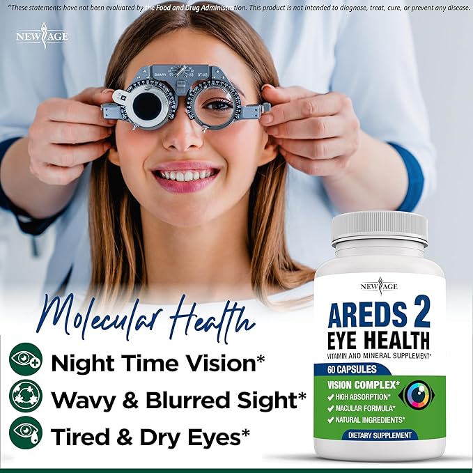 NEW AGE AREDS 2 Eye Vitamins - Lutein Zeaxanthin Bilberry Astaxanthin Mineral Vision Supplement - 60 Count