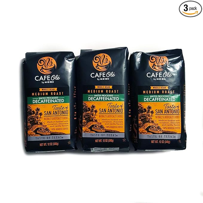 Cafe Ole Taste of Texas Whole Bean - San Antonio Decaf 12 Oz (Pack of 3)