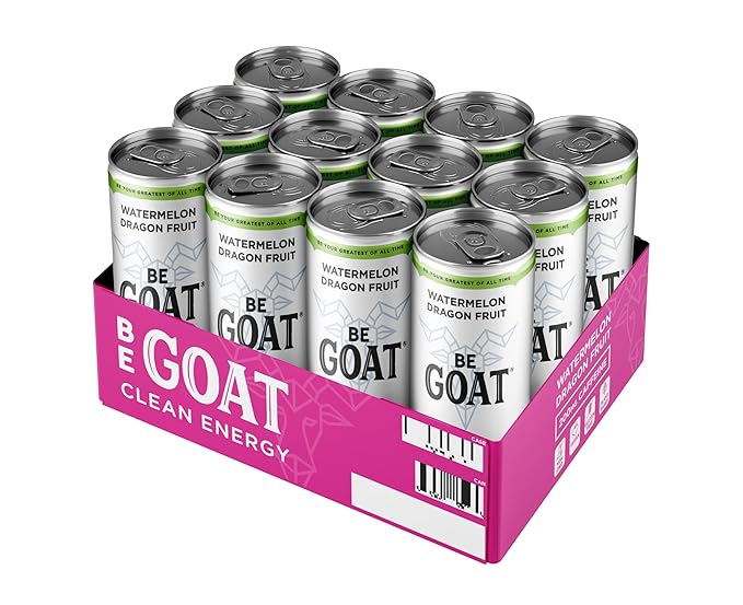 BeGOAT Clean Energy | Watermelon Dragonfruit | 6 Ingredients Plant-Based Non-GMO Vegan | 200mg Natural Caffeine | 12 fl oz Cans (Pack of 12)