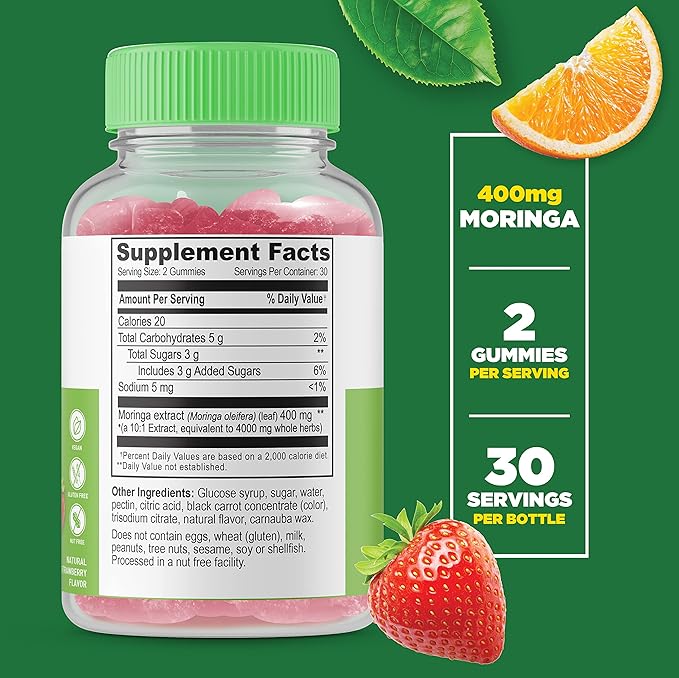 Lifeable Moringa Leaf + Collagen &amp Vitamin C Gummies Bundle - Great Tasting Vitamin Supplement Gluten Free GMO Free Chewable Gummy