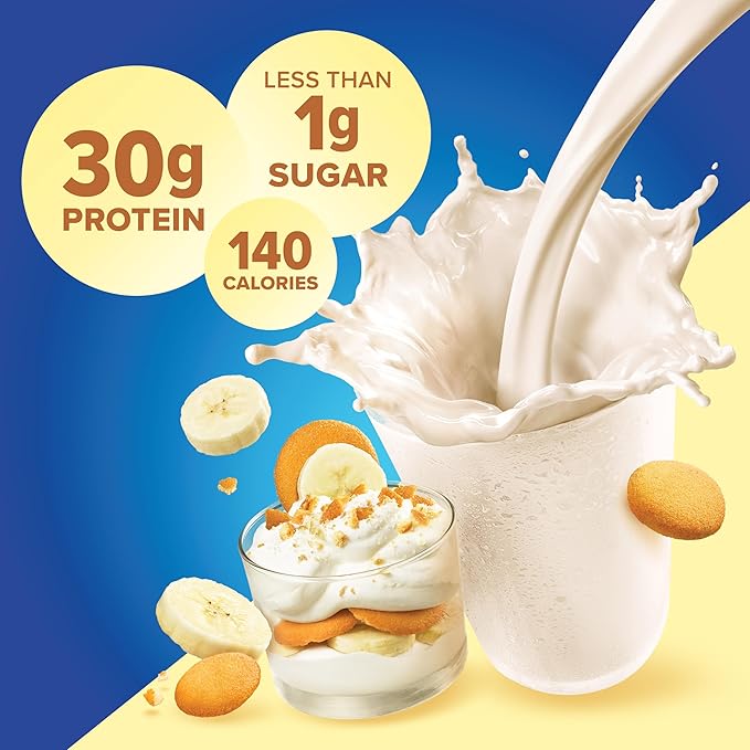Pure Protein Complete Protein Shake Banana Pudding 30g High Protein Drink Less than 1g Sugar 3g Fiber Ready to Drink Non GMO On-the-Go Shakes 11oz Bottles 12 Pack