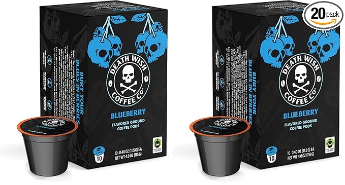 Death Wish Coffee Single Serve Coffee Pods - Fair Trade - Blueberry Vanilla Flavored (Pack of 2)