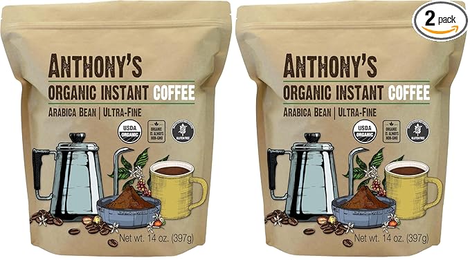 Anthony's Organic Instant Coffee14oz Ultra Fine Microground Gluten Free Arabica Non GMO (Pack of 2)