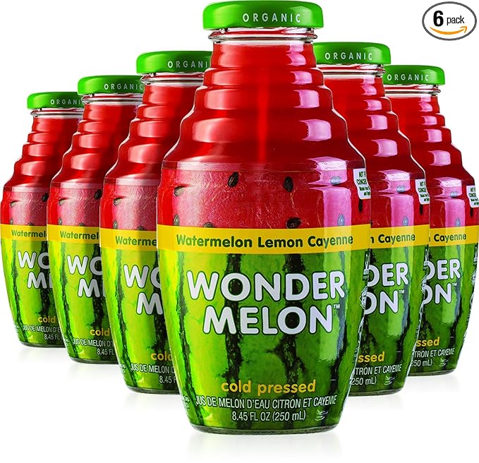 Wonder Melon Organic Watermelon Juice with Lemon &amp Cayenne 8.45oz (6 Pack) 100% Juice Cold Pressed