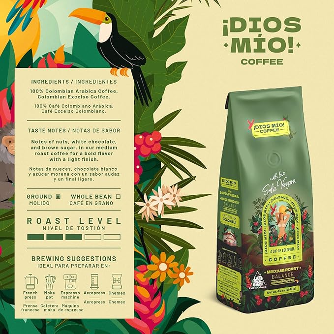 Dios Mio Coffee by Sofia Vergara Medium Roast Ground Premium Colombian Coffee 42 Ounce Bag