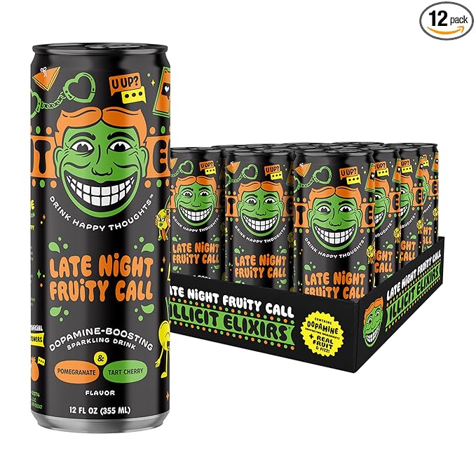 Illicit Elixirs Pomegranate &amp Tart Cherry Flavored Sparkling Juice Drink Late Night Fruity Call No Artificial Sweetener 12 Fluid Ounces (Pack Of 12)