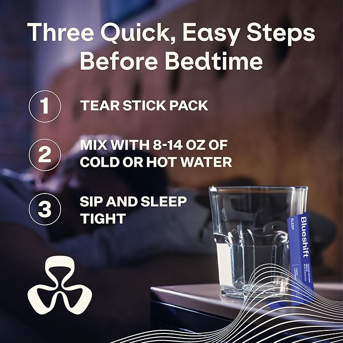 Blueshift Sleep Aid Powder for Adults – Lemon Lavender | 3 mg Melatonin 5‑HTP Taurine &amp Glycine | Stick‑Pack Drink Mix – Zero Sugar 5 Cal | Deep REM &amp Next‑Day Refresh | Sleep 10 ct