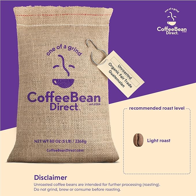 Coffee Bean Direct Unroasted Organic Fair Trade Guatemalan 5 Pound (Pack of 1)