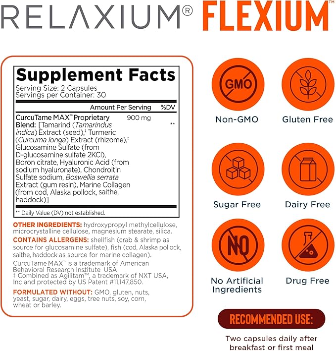 Relaxium Sleep &amp Joint Relief Bundle Melatonin &amp Ashwagandha Sleep Aid + CurcuTame &amp Glucosamine Chondroitin 60 Capsules Each Drug-Free Support for Sleep &amp Joint Health