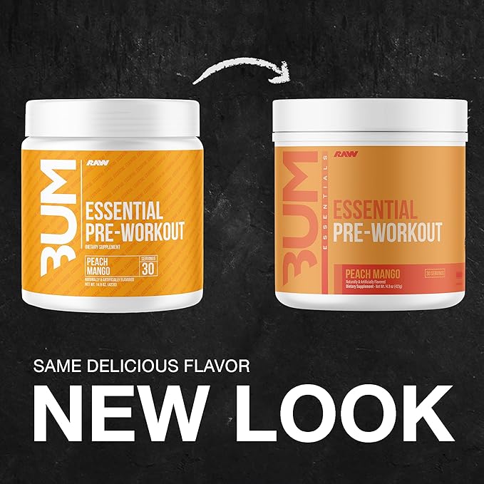 RAW Nutrition - Essential Pre - Chris Bumstead Pre Workout Formula Sports Nutrition Pre-Workout Powders | Men &amp Womens Drink Energy Powder for Working Out (Peach Mango)