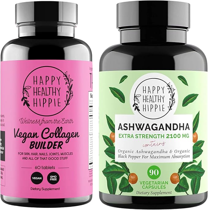 Happy Healthy Hippie Organic Ashwagandha Capsules &amp Vegan Collagen Builder